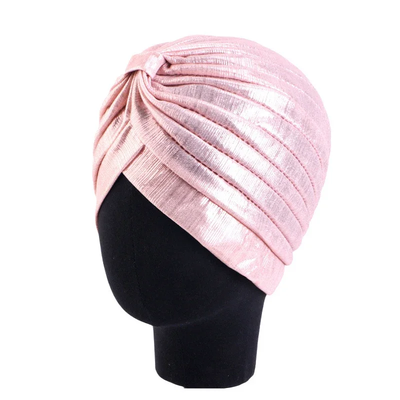 Metallic Turban Head Wrap Hat Headband Bandana Cap Gold and Silver Color Hijab Head Wrap Beanie Hat Muslim Chemo Cap Headscarf