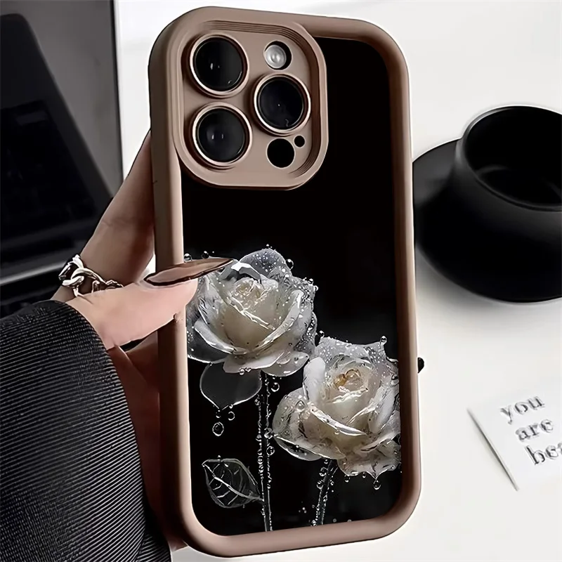 Crystal Rose Flower Phone Case For iPhone 13 Case for iPhone 11 15 16 12 14 Pro Max 7 8 Plus X XR XS SE 2020 Soft Silicone Cover