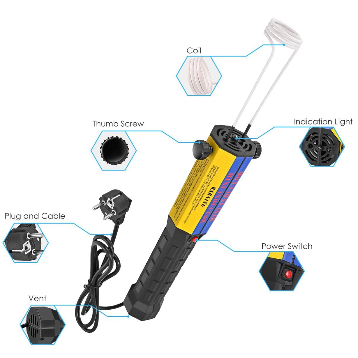 1000W Handheld Induction Bolt Heater Tool with 8 Coil and Rugged Carrier Case to Safely Remove Nuts, Bolts, Bearings,  110V