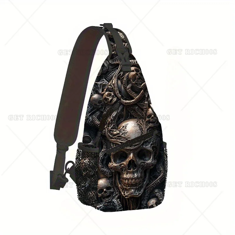Gothic Punk Skull Print Sling Bag – Adjustable Strap, Lightweight Crossbody for Travel & Outdoor Sports, Unique Dark Design