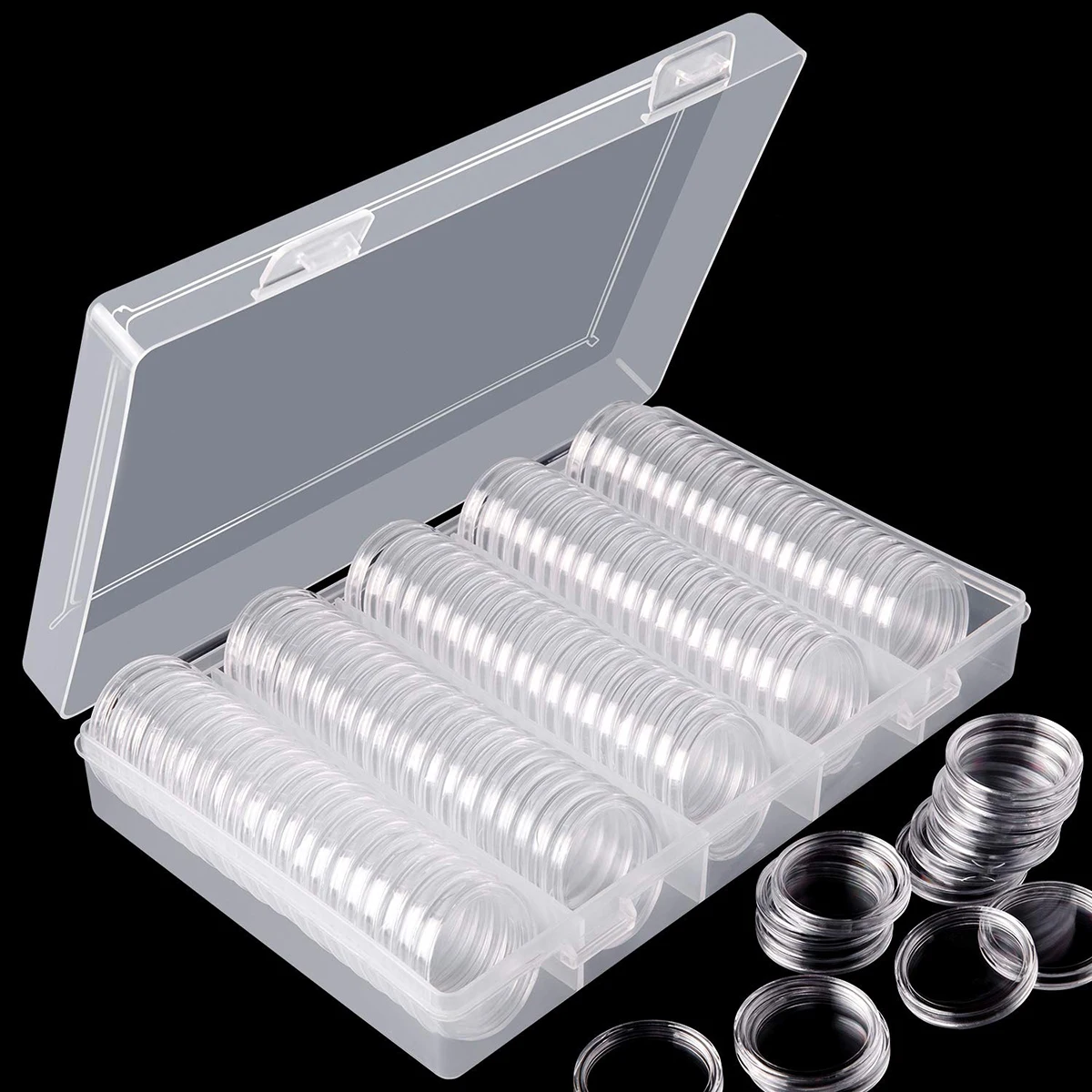 100pcs 25mm Coin Capsule Holder Plastic Storage Organizer Box Coin Collection Supplies