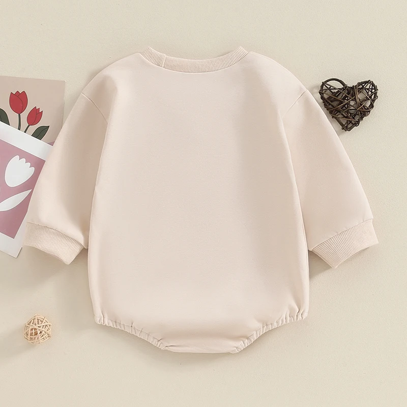 Newborn Baby Girl Boy Valentines Day Romper Sweatshirt Letter Embroidery  Sweater Spring Fall Clothes