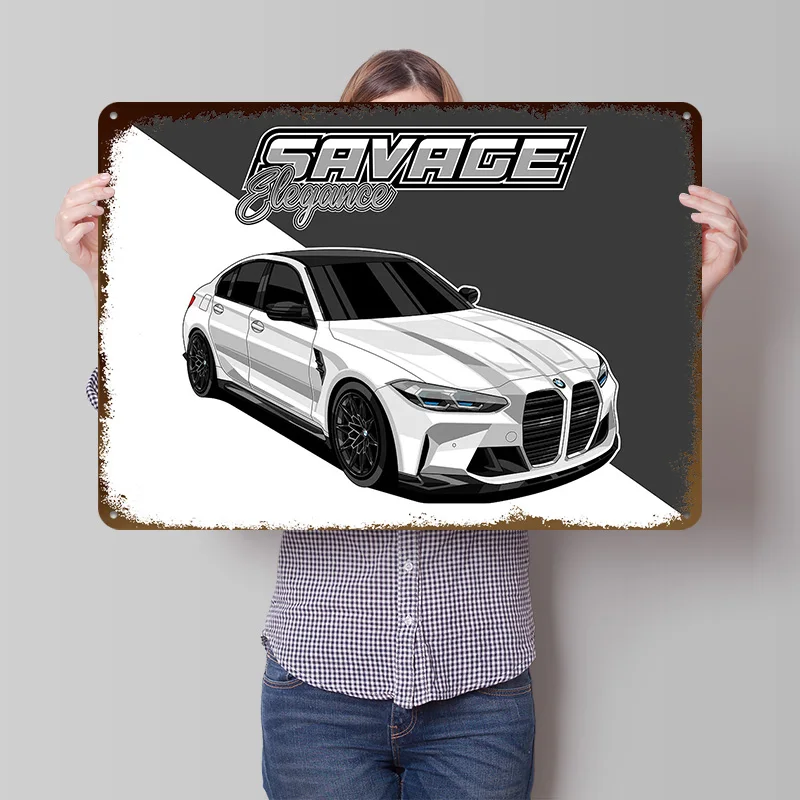 White Germany Sedan Printed Poster Customized Wall Art Retro Vintage Metal Tin Signs for Decoration Bedroom Custom Plate House