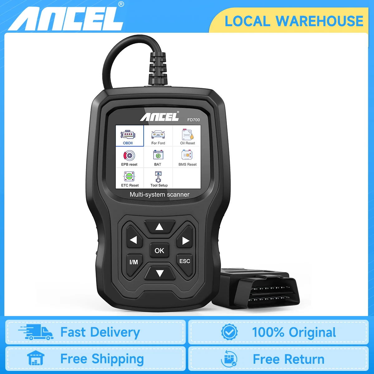 

ANCEL FD700 OBD2 Scanner for Ford Code Reader Engine ABS SRS TPMS ETC EPB BMS DPF Regen Oil Reset All System Car Diagnostic Tool