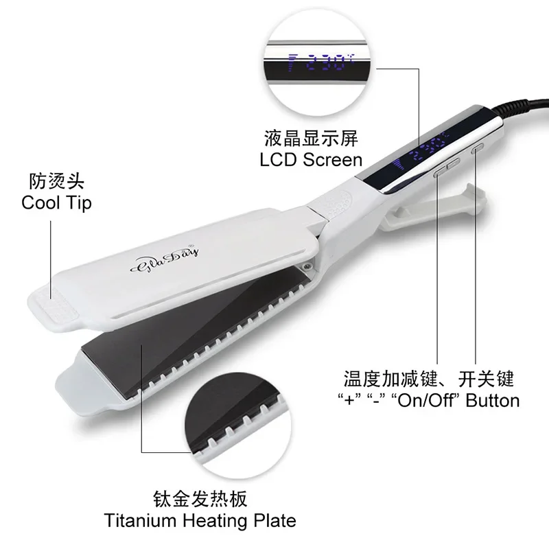 High quality Salon Wide Titanium Hair Straightener Professional Large Size Flat Iron For Women Hair Styling