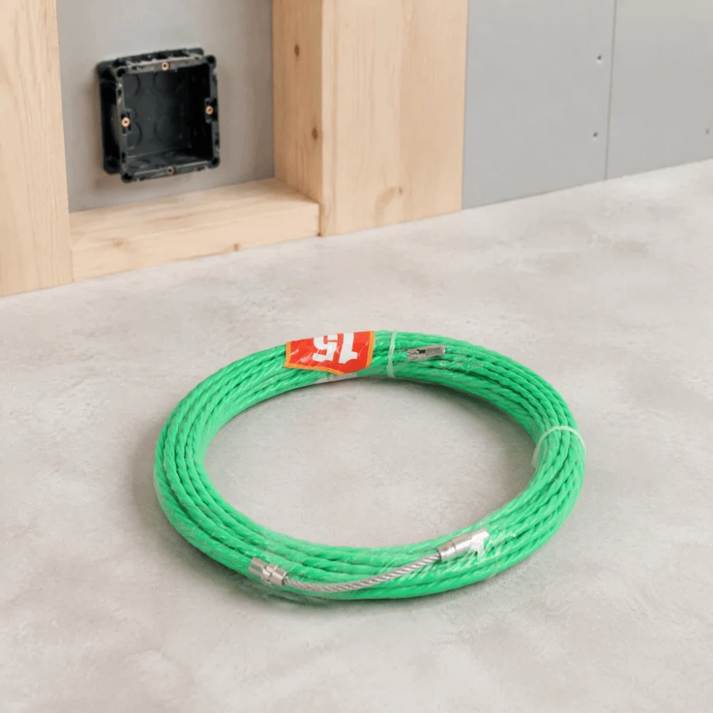 15M/ 49.2FT Manual Wire Puller 4.5mm Diameter Green Flexible Cable Threader Spring Head Fish Tape Tool Ceiling Installation