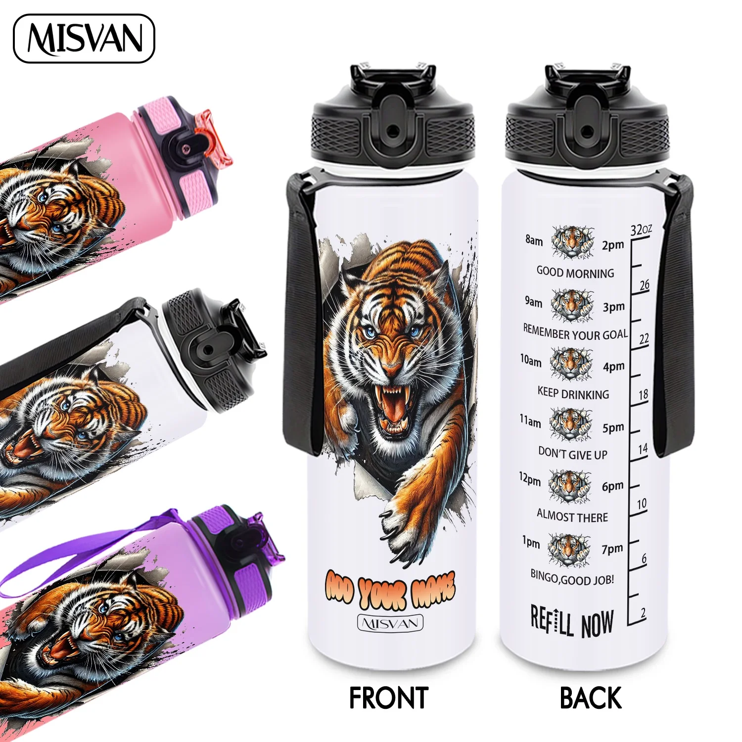

1PC,Customization Name 32oz Water Bottle,Roaring Tiger Tearing Paper Custom Name,Encourage Daily Hydration,for Gym Cycling