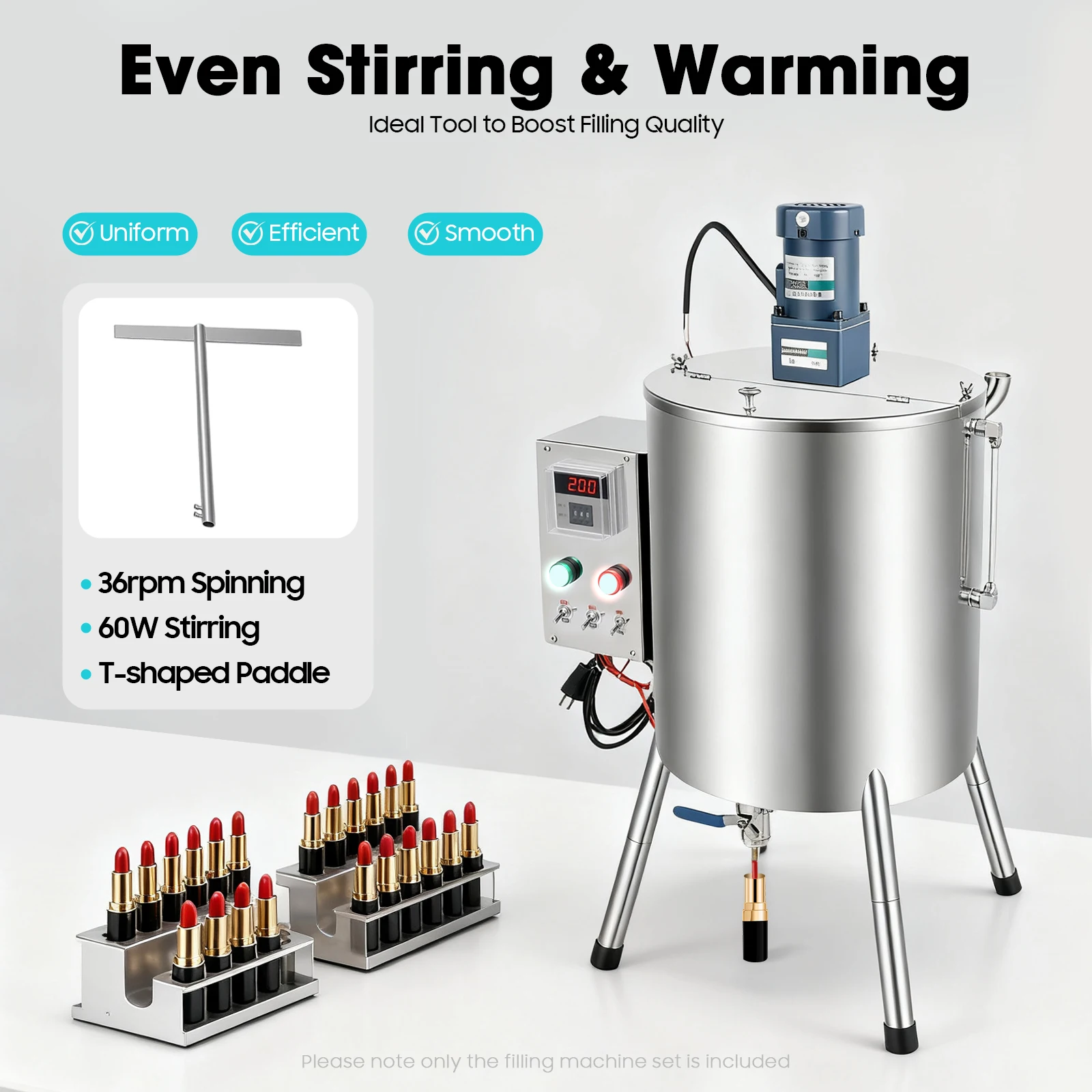 30L/ 8Gal Heating Mixing Filling Machine W/ Stirrer, 304 Stainless Manual Cream Filling Tank for Dissolve & Fill Creams& Liquid