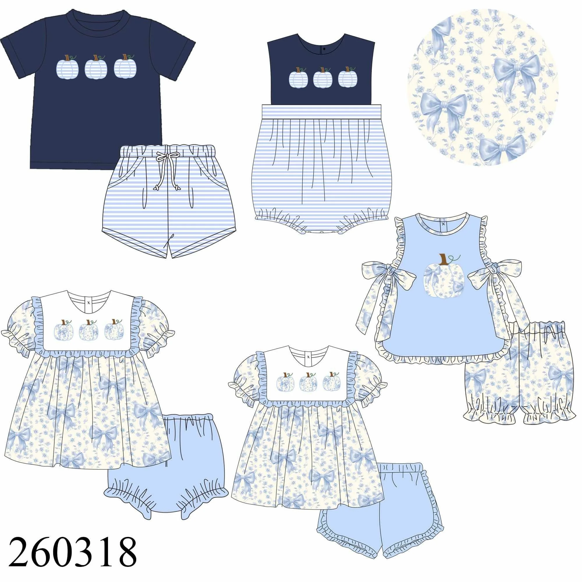 Hot Sales Thanksgiving Children's Clothing Short Sleeveless Navy Collar Short Girl Set Pumpkin-Print Boy Outfit Bubble Romper