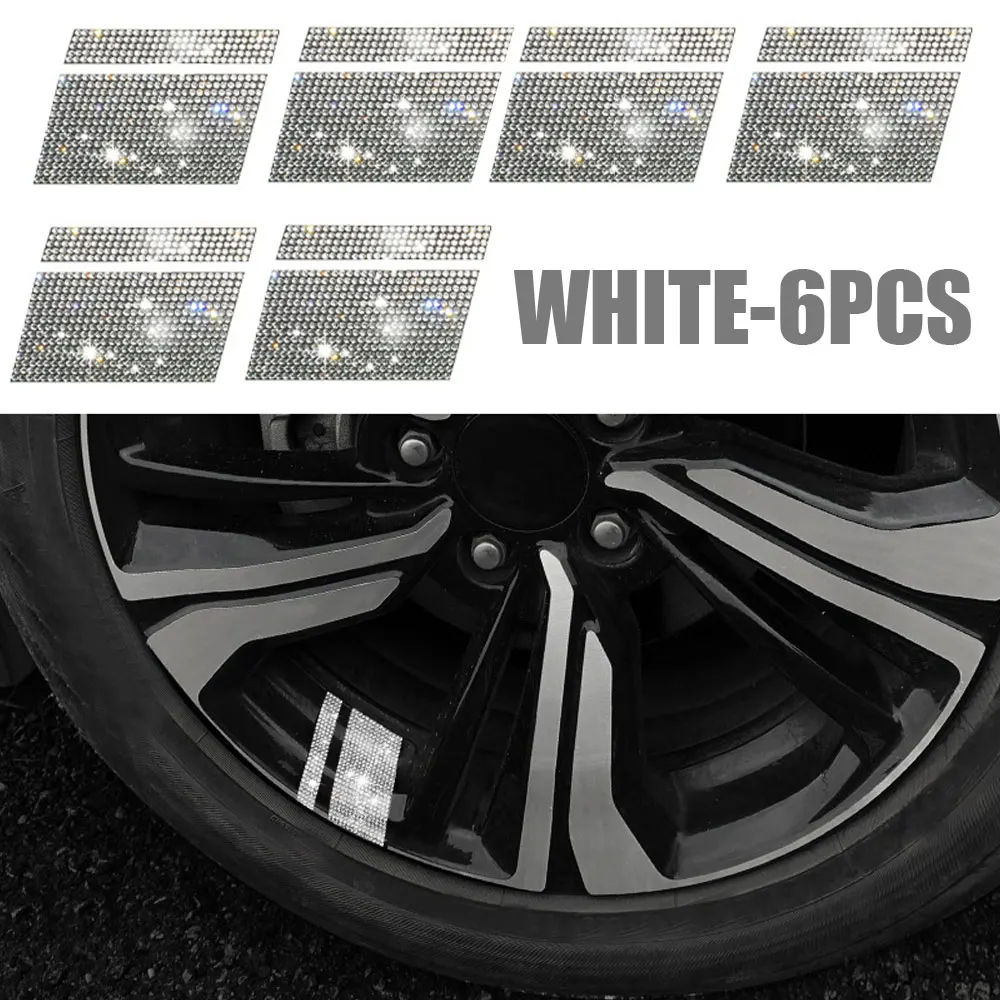 

6Pcs Reflective Car Wheel Rim Stickers Mark Stripe Racing Wheel Hub Decals for Size 18" - 21" Bling Rhinestone Decor Sticker