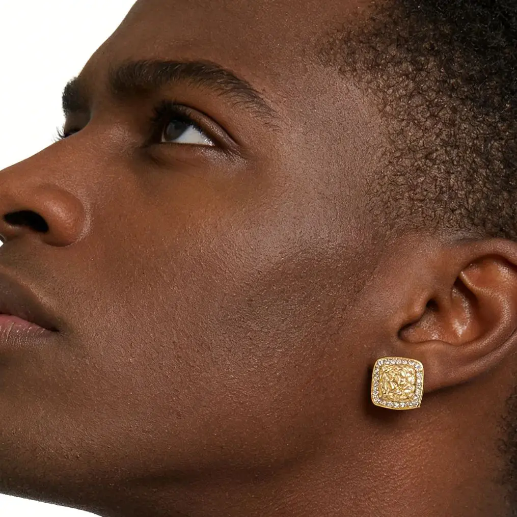 

8mm Mini Irregular Square Shape Stud Earrings Hip Hop Style for Men And Women Gift with Crystal CZ Zirconia Gold Nugget Design