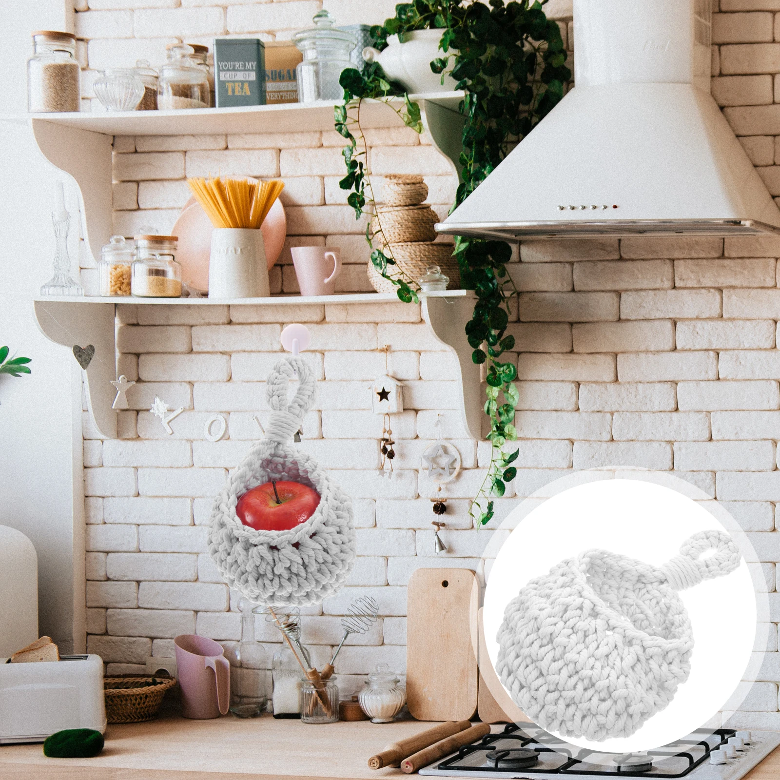 

Wall Hanging Fruit Vegetable Basket White Medium Size Storage Baskets for Kitchen Home ganization Rustic Woven