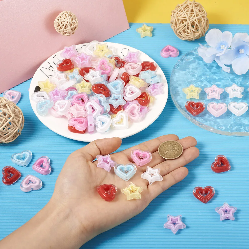 200pcs Transparent Star Heart Acrylic Beads Loose Beads for Earrings Bracelet DIY Handmade Jewelry Making Accessories