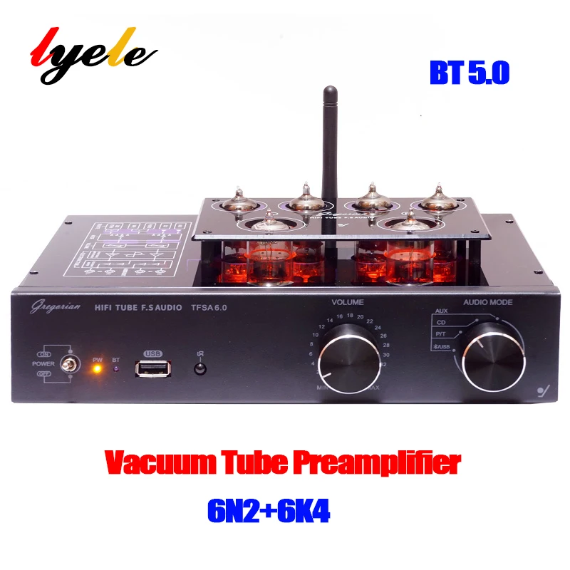 

LYELE 6922 Vacuum Tube Preamplifier 6n2 6k4 Tube Bluetooth 5.0 Class A USB FM HIFI Preamp MM/MC Vinyl Phono Amplifier