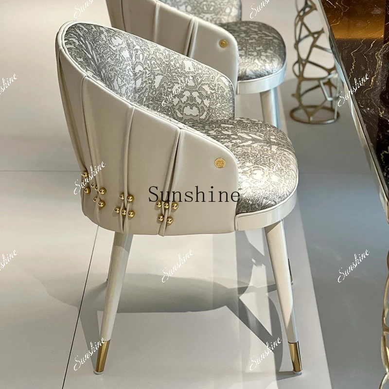 Light luxury high-end metal round buckle villa luxury stone large flat dining table dining chair  FT