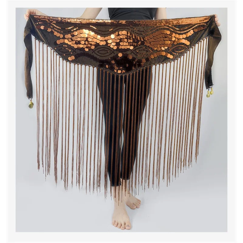 Womens Tassel Sequin Belly Dance Hip Scarf Lesson Wear Belt Skirts Rave Fringe Festival Stage Performance Show Costume