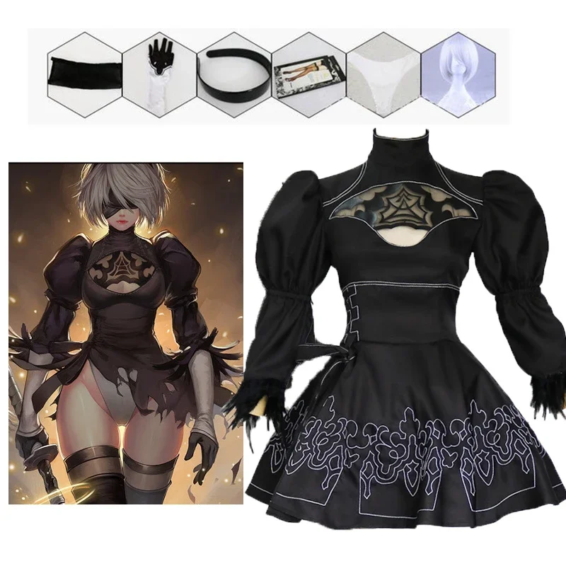 Anime game Nier Automata 2B YoRHa No. 2 cosplay costume set women rode play cosplay costume girls party dress