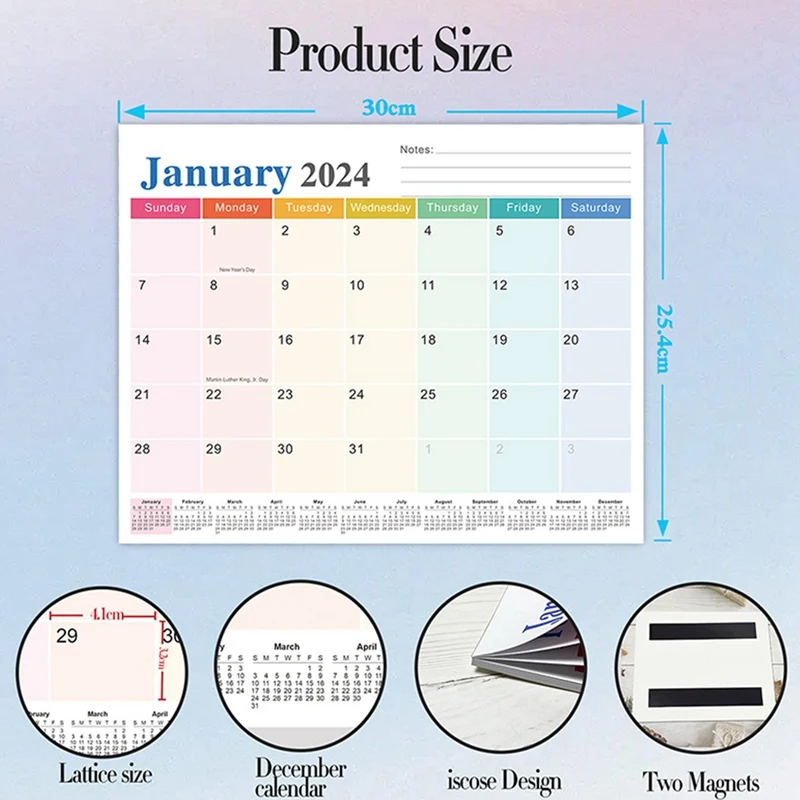 تقويم جذب مغناطيسي للثلاجة، يعمل من يناير 2024 حتى 2025، تقويم شهري 18 أزرق