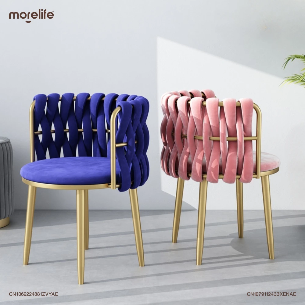 Woven Velvet Bedroom Cosmetic Soft Living Room Chairs Modern Minimalism Nordic Armchairs Kitchen Home Dining Stool Furniture K01