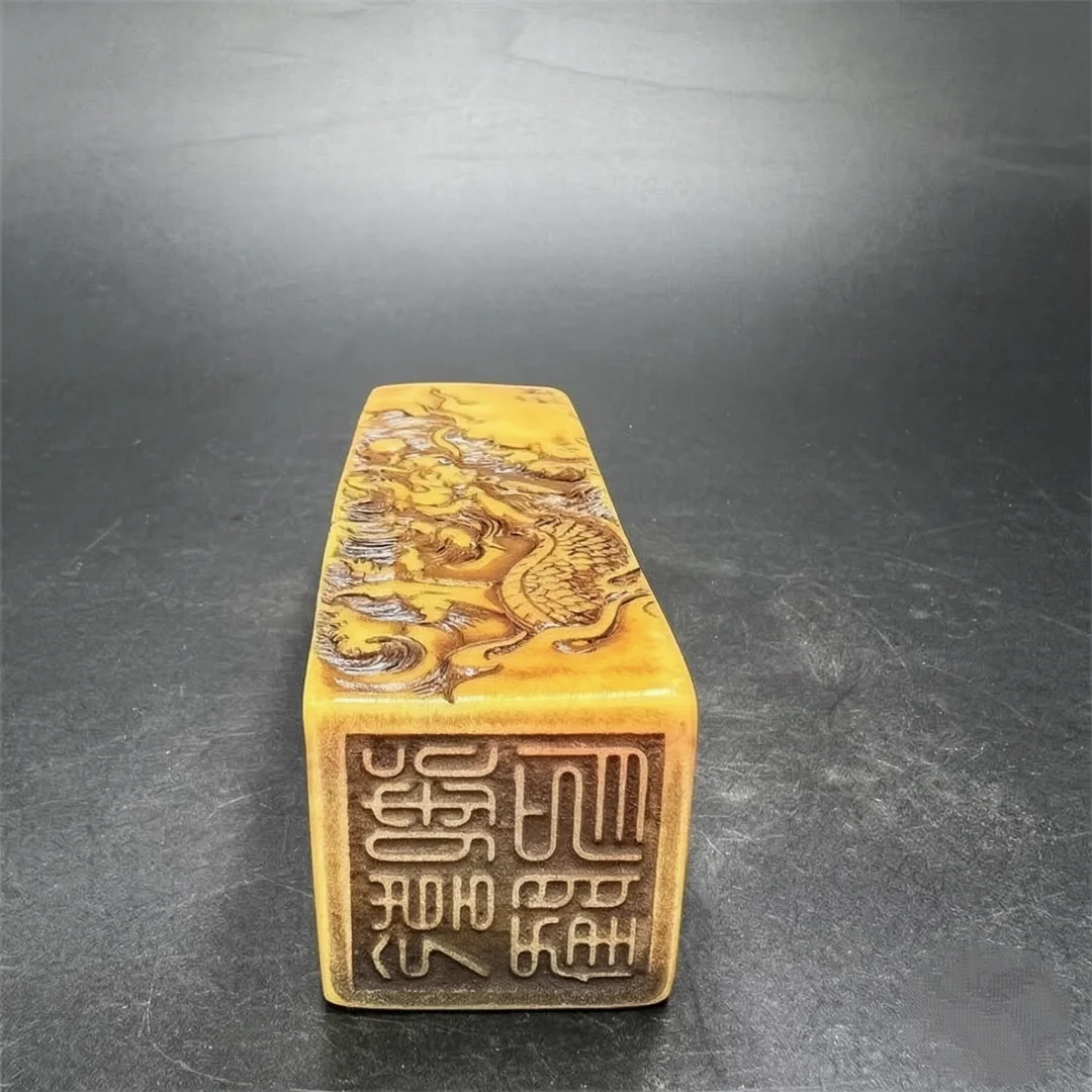 Exquisite Dragon Carved Square Stamp Retro Imitation Shoushan Stone Art Creative Desktop Paperweight  Bookshelf Ornament