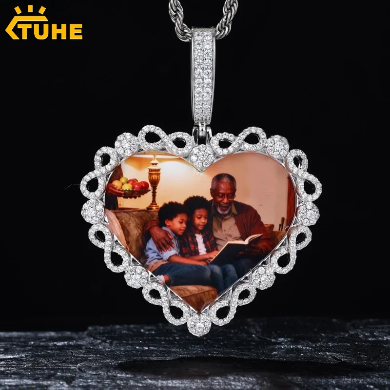 TUHE Custom Iced Out Heart Pendant Necklace Hip Hop Jewelry 5A Zirconia Pendant Custom Photo Memory Medallions