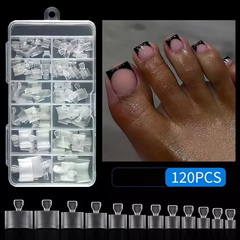 120 unids/caja DIY puntas de uñas de los pies falsas esmeriladas media cubierta de uñas de los pies para pedicura prensa cuadrada en las uñas de los pies para mujeres salones de uñas