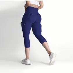 Leggings da Yoga Capris da donna causale Fitness Jogging sport 3/4 lunghezza pantaloni Capris pantaloni elastici semplici solidi con tasche