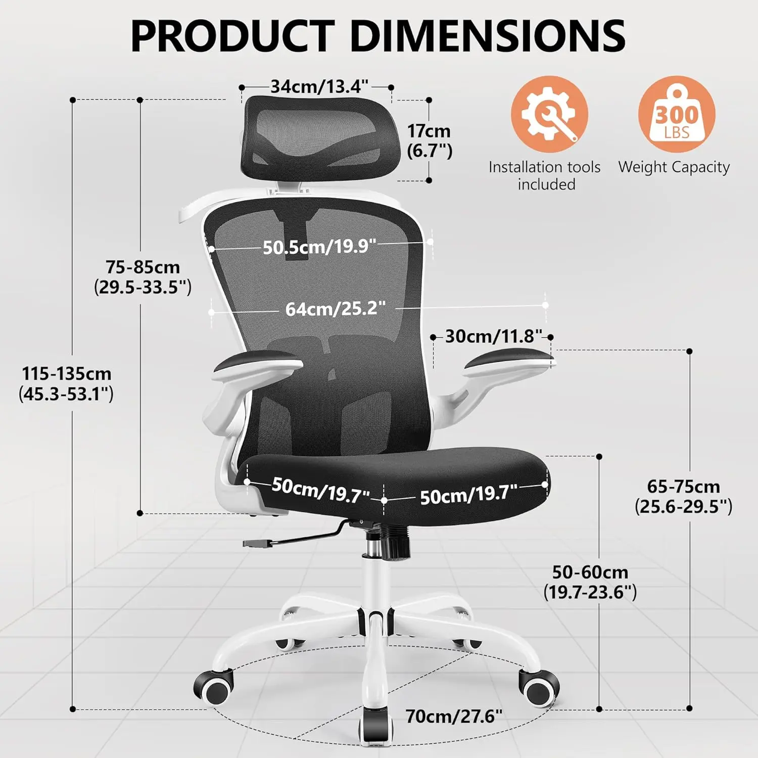 Felixking Office Chair With Headrest, Ergonomic Desk Chair With Wheels, Task Swivel Comfy Chair With Adjustable Lumbar Support,