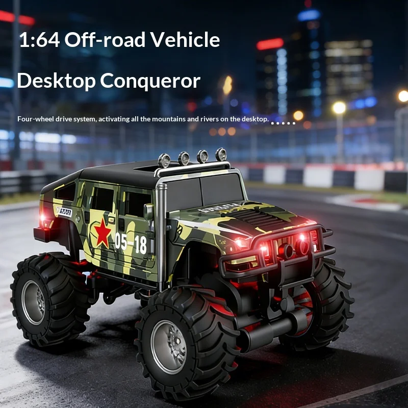 

Радиоуправляемый внедорожный гусеничный автомобиль 1:64, 4WD, с большими шинами, светодиодными фарами, пультом управления, игрушечный пикап для детей, для всех типов местности