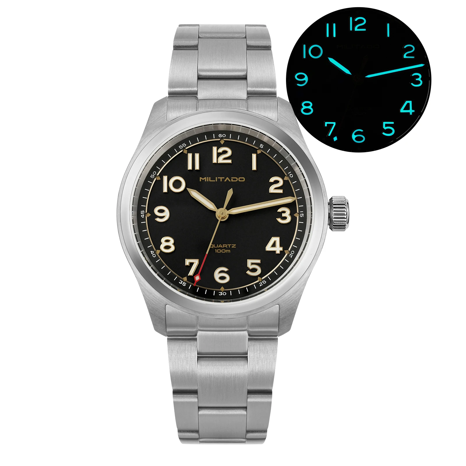 Militado ML08 Quartz Watch Ronda 515/VH31 Movement Domed Sapphire Wristwatch BGW9 Luminous 10Bar Waterproof 38mm Vintage Watches