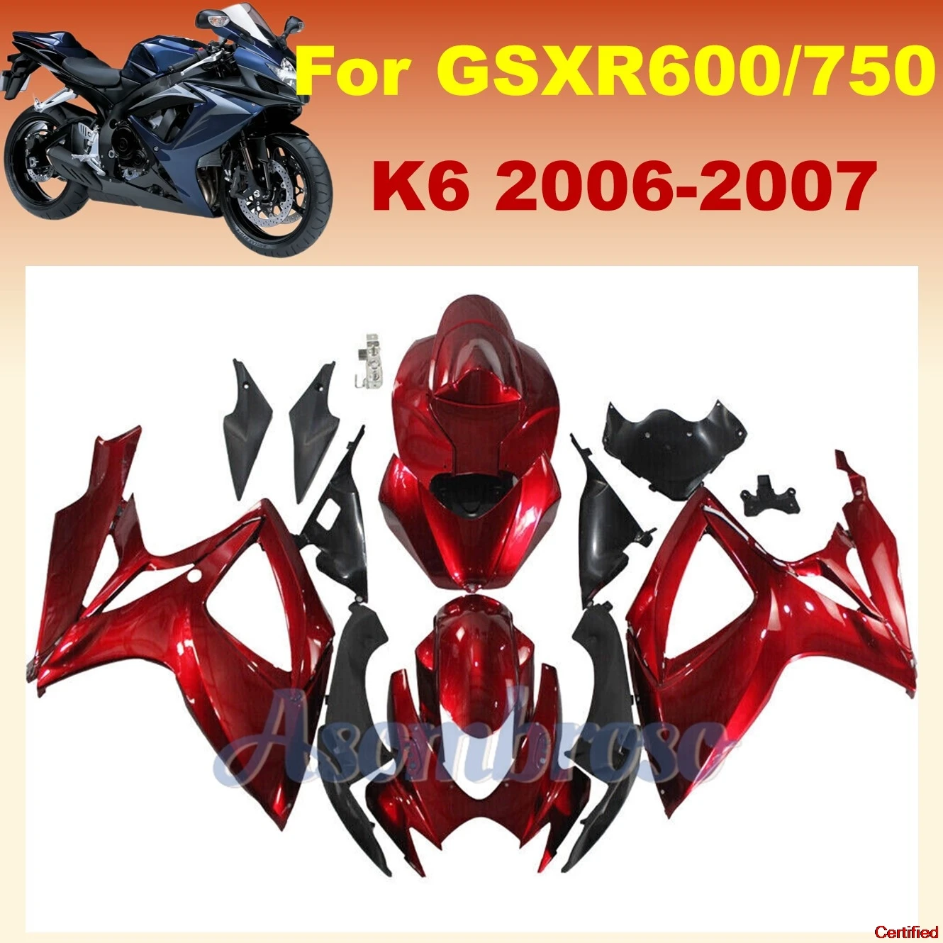 Quality Great Sport Bike Fairing fit for GSXR600 750 2006 2007 GSXR750 06 07 GSXR 600 Dark Red Plastic set