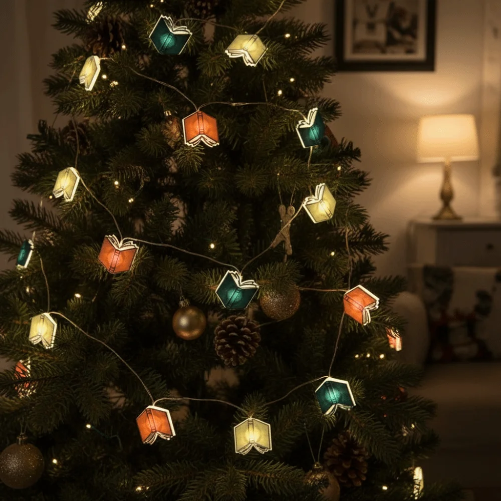 Festive Pendant Creative Book Shaped LED Light String Flashing Hanging Xmas Tree String Light Colorful Garden Night Light Patio