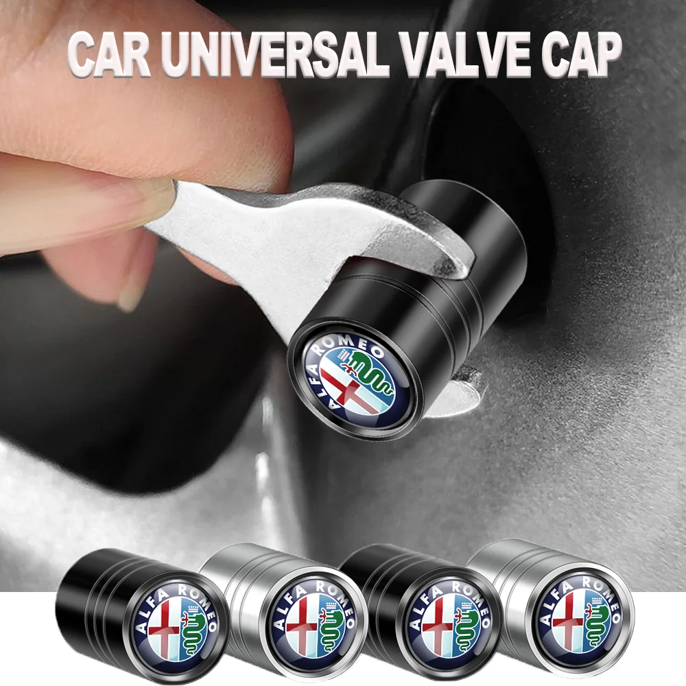 4PCS Metal alloy Car Wheel Tire Valve Stem Caps Protect Covers For Alfa Romeo Sportiva Stelvio Giulia 147 166 Auto accessories