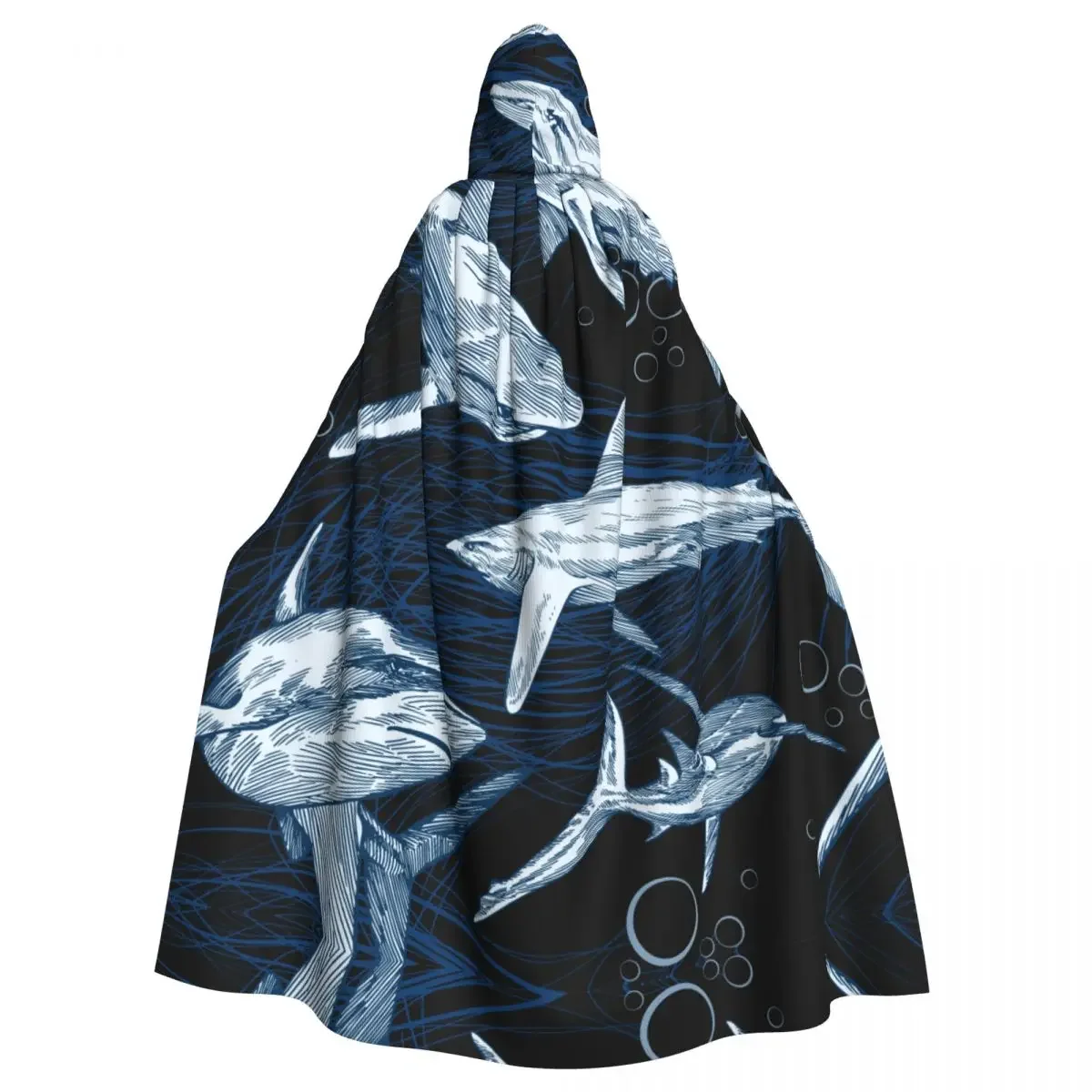 Adult Vampire Cape Hooded Robe Underwater Sea Shark Halloween  Full Length Cosplay