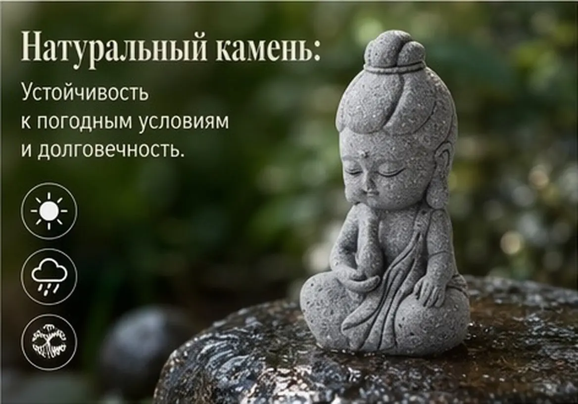 Mini Stone Kwan Yin Buddha Statue Miniature for Outdoor Garden and Indoor Zen Home Decor Praying Sculpture Buddah Statue for Zen