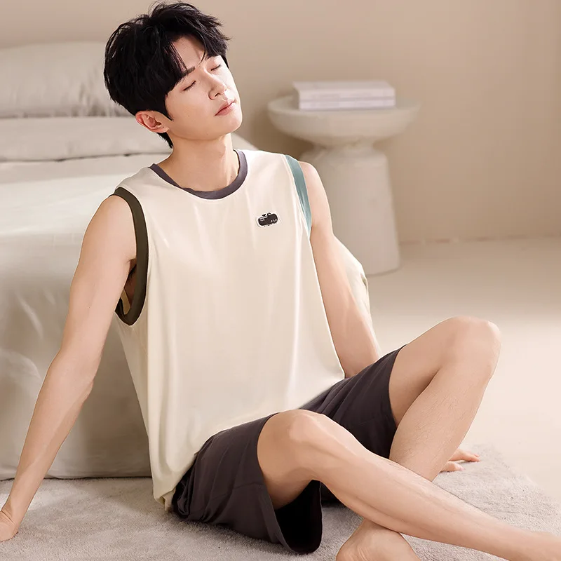 Korean Fashion Modal Sleepwear for Men 2025 Summer Cool Pajamas Set Big Size L-3XL Pyjamas Hombre Young Boy House Suit Dropship