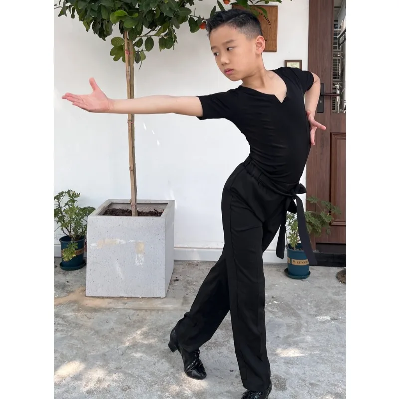 

Customized Latin Dance Suit Practice Dress Girls' Professional Competition Performance Dress Male Black Top and Pants Set