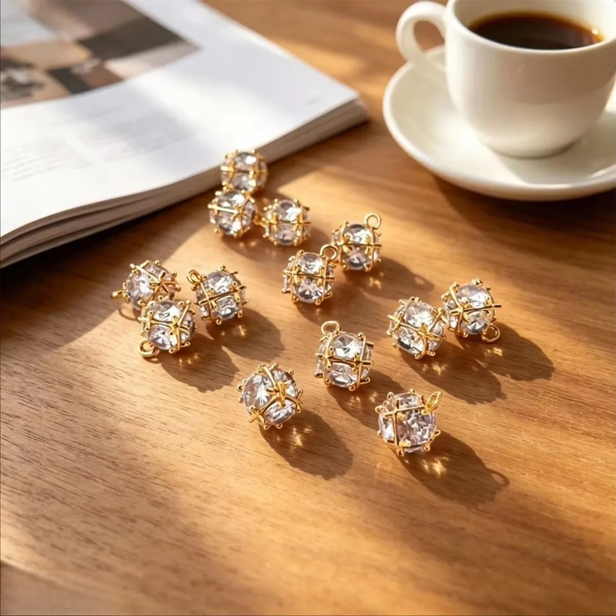 Sparkling CZ Dangle Charms 14K Gold Plated Brass Inlaid Cubic Zirconia For DIY Earrings Necklaces Bracelets
