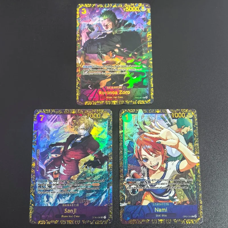3 unids/set DIY OPCG inglés OP09-050 Nami Roronoa Zoro colección tarjeta de una pieza Vinsmoke Sanji auto-hecha Anime juego de cartas juguete para regalo