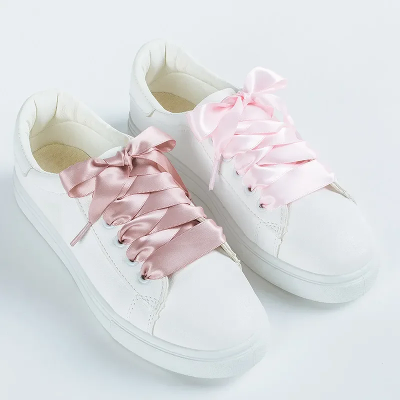 1 Pair Satin Silk Ribbon Shoelaces 2cm Width Sneakers Canvas Shoes Adjustable Length 80cm/100cm/120cm - Fashionable Shoe Laces