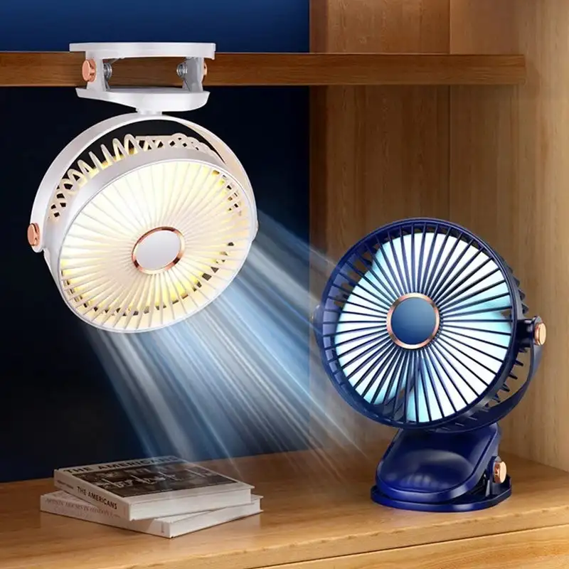 

Clip Fan Portable Wall Hanging 360 Rotation High Wind Power Fan With Night Light Removable Desktop Office Student Dormitory