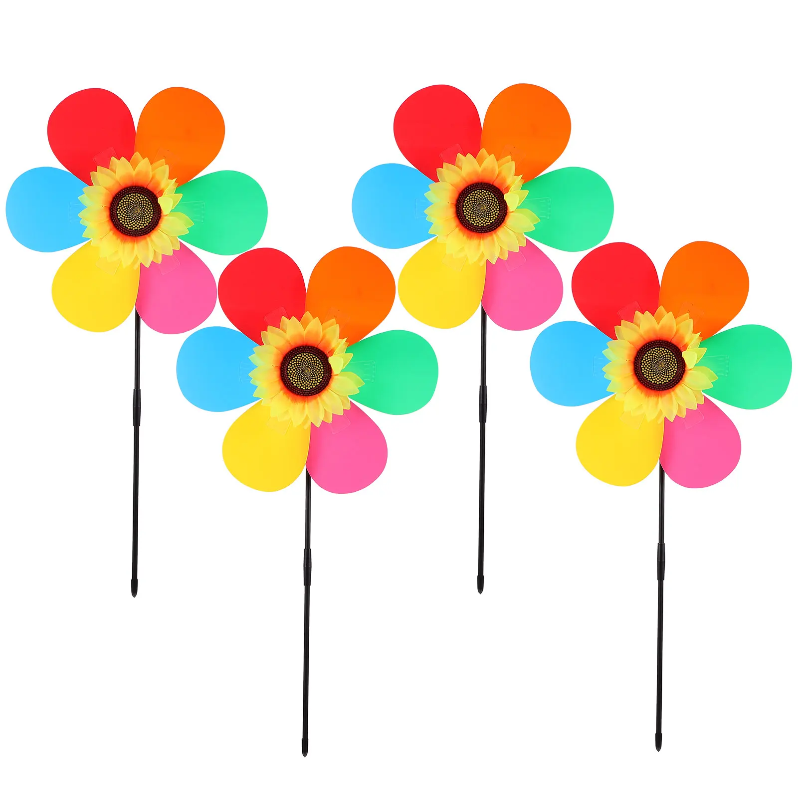 

4pcs Sunflower Toy Colorful Plastic Garden Kids Plaything Windmill Toy Kids Plaything Outdoor Decor Lawn Ornament