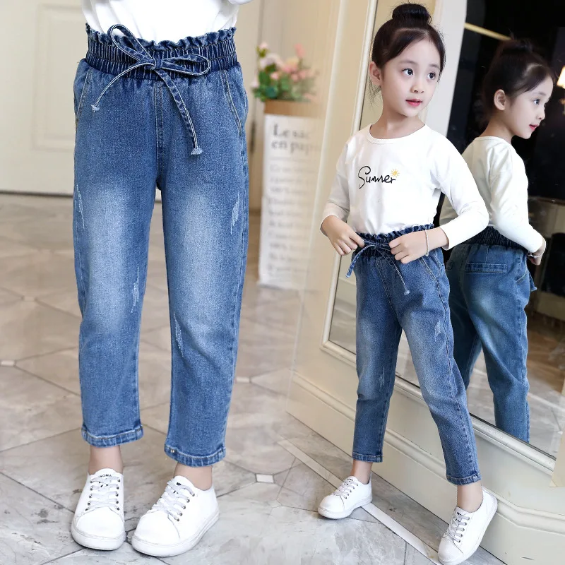 المراهقين السراويل الطويلة 4 5 6 7 8 9 10 11 12 سنة 2025 الخريف الربيع الاطفال طفل الفتيات الملابس الجينز بوتيك الخريف الدنيم بانت