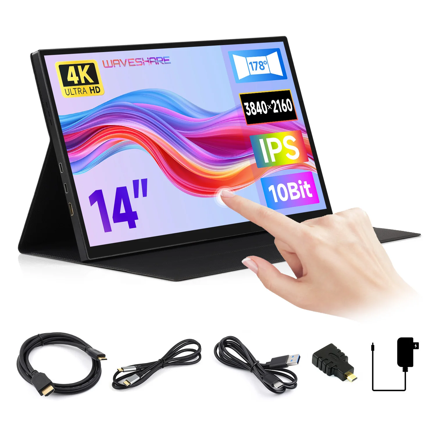 Luckfox 14inch 4K Portable Touch Monitor With Magnetic Protective Case, 3840 x 2160, HDR Support, IPS Panel
