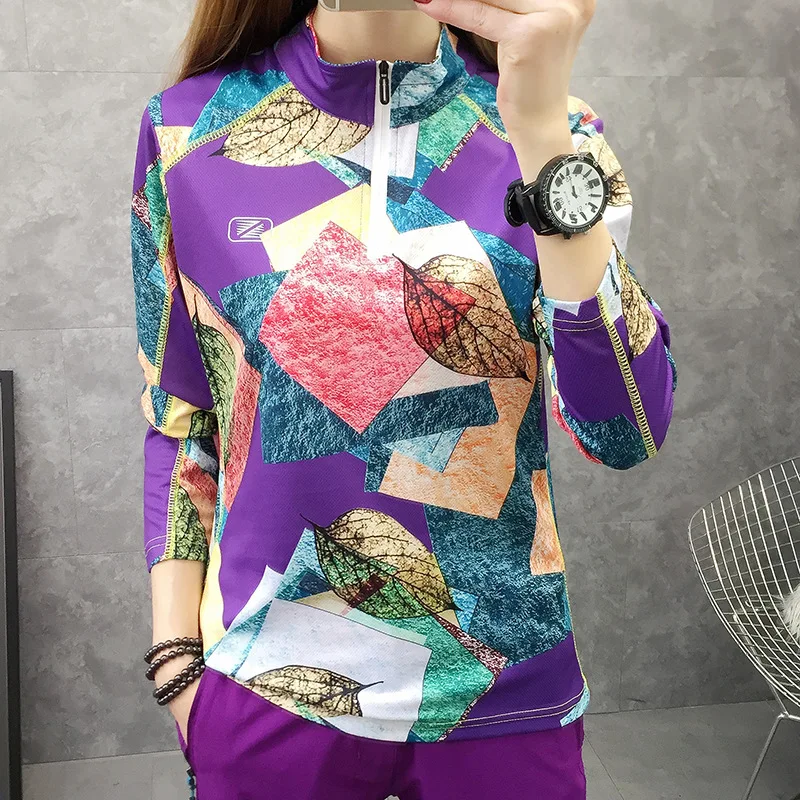 

Multipurpose Blouses Outdoor sports quick dry Ladies shirt Women clothes Long sleeve Hiking UV clothing Camping Stand collar top