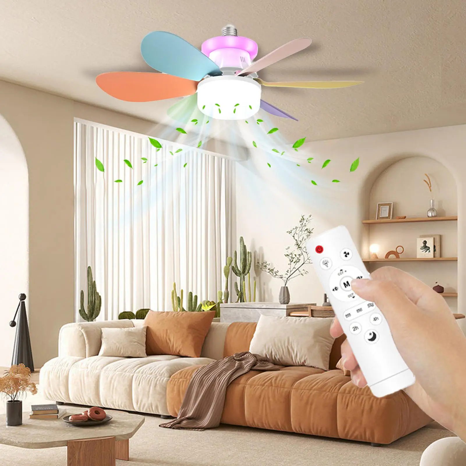 smart Ceiling Fan with Remote Control LED Light Fan E27 Base, Intelligent Silent Ceiling Fan for Bedroom and Living Room