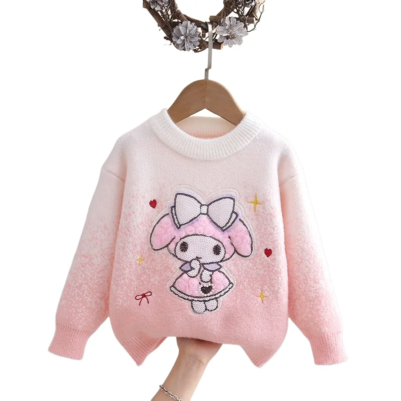 Girl Sweater Sanrio Autumn Winter Keep Warm Cartoon Knitted Sweater My Melody Fashion Pullover Bottoming Shirt Kawaii Knitwear