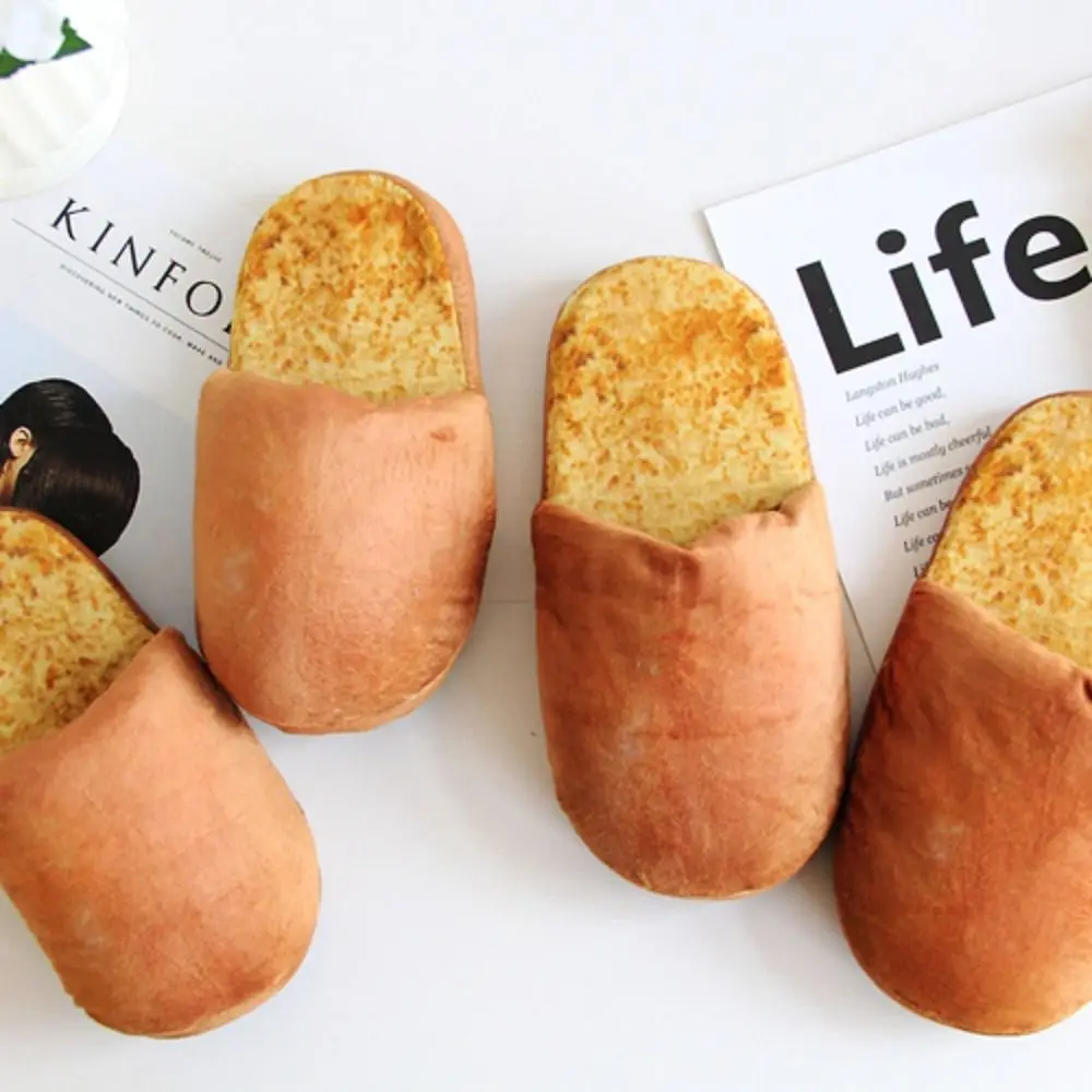 Non-Slip Creative Simulation Bread Slippers Soft Bottom Thick Sole French Bread Slippers Shoes Funny 3D Bread Slides Indoor