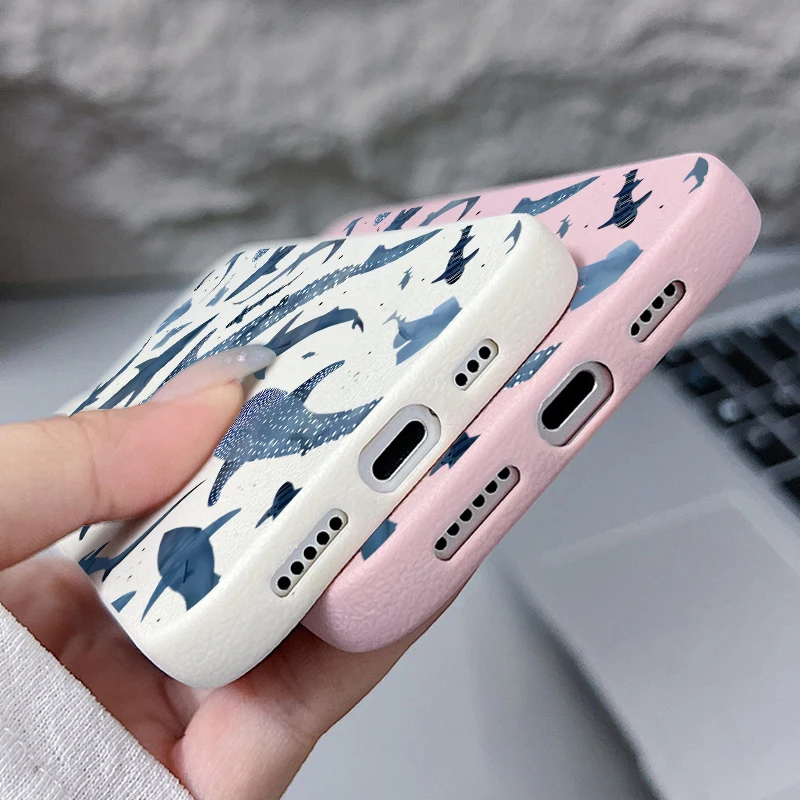 Чехол для телефона с рисунком океанской акулы и кита для iPhone 17 Air 16 15 Pro 14 13 12 Pro Max 16 17 15 Pro 16e 11, чехол из ТПУ с текстурой кожи