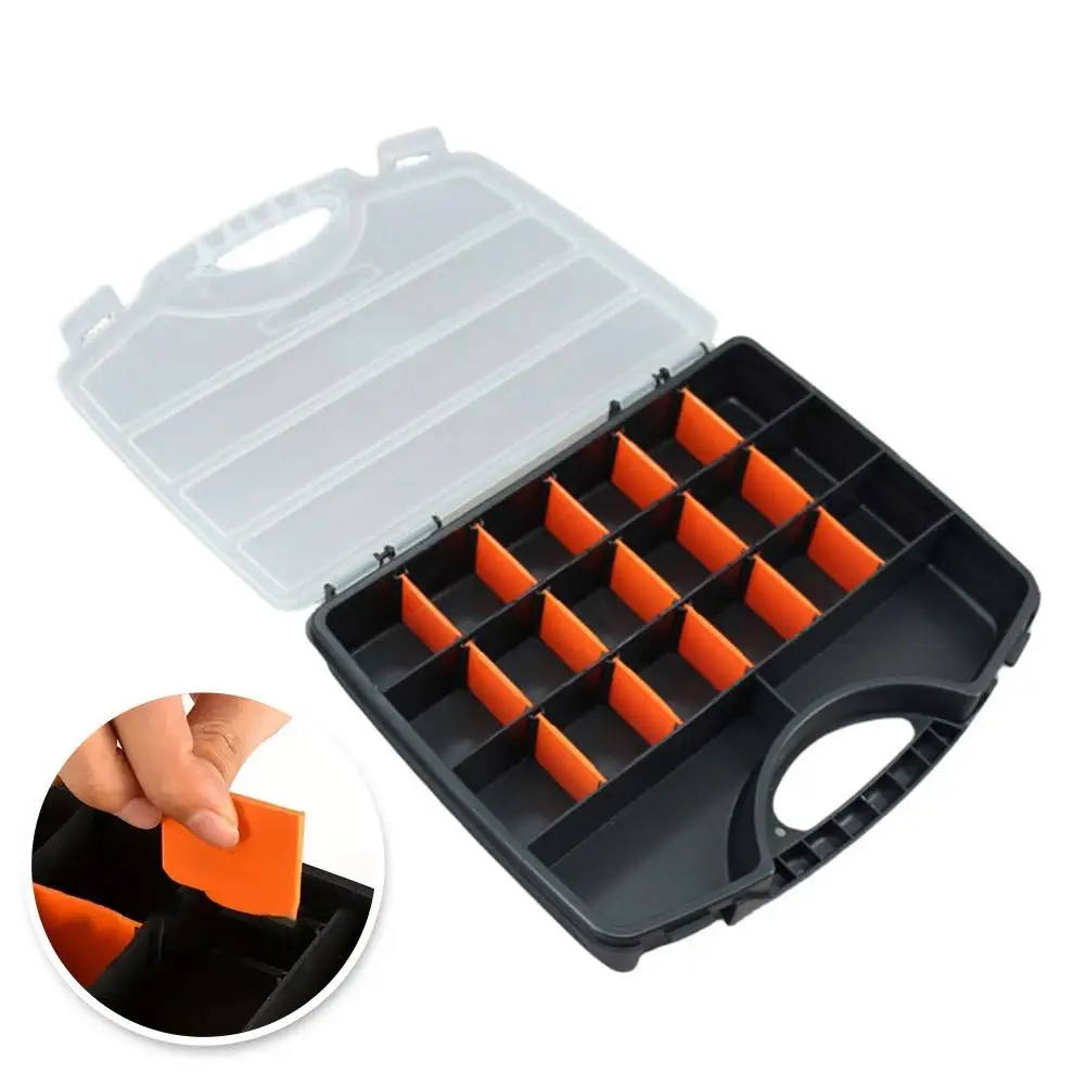 Portable Plastic Hardware Storage Box Removable Dividers Transparent Lid Small Screw Component Organizer Hand Carry Tool Box